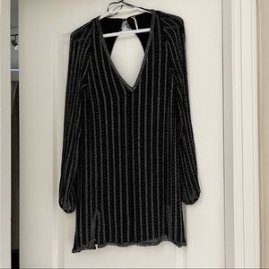 Free People Beaded Black V-Mini Dress